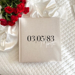 Photo album personalized Gray / Beige Birthday / Anniversary Gift / Birthday Album Wreath White Birthday present image 1