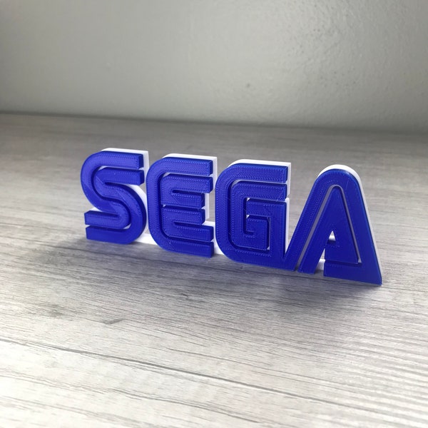 SEGA Video game logo sign 6 in (3D printed, man cave, game room, shelf, wall, videogame, decor, gaming, gamer gift, stocking stuffer)