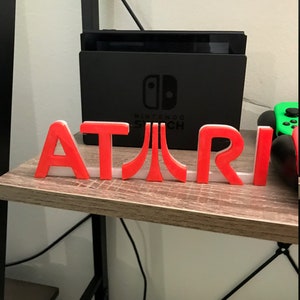 Atari Video game logo sign 8 in (3D printed, man cave, game room, shelf, wall, videogame, decor, gaming, gamer, gift, stocking stuffer)