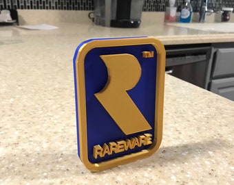 Revised* Rareware Video Game Logo Sign Decoration ~ 4.5x3in (videogame, decor, gaming, retro, gamer, stocking stuffer, game room)