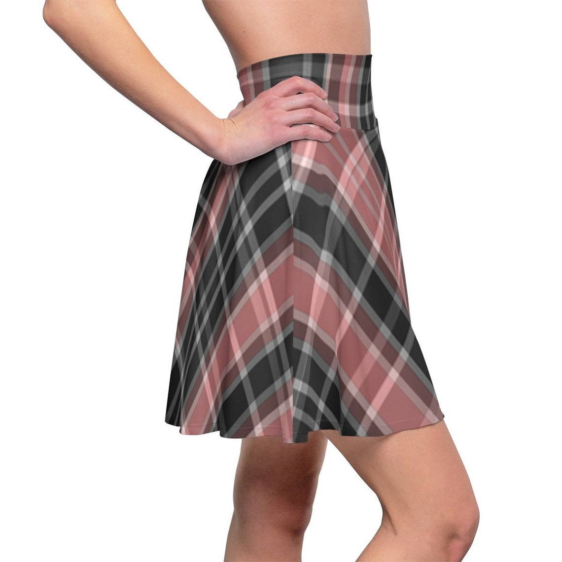 Pink And Black Plaid Skater Skirt | Etsy