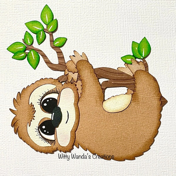 Hanging Sloth Die Cut Embellishment Paper-Piecing Scrapbook Card Topper Zoo Animal Fun Tree Branch #600