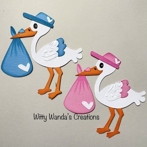 Baby Bag with Stork Die Cut Embellishment Pre-made Scrapbook Card Topper #403