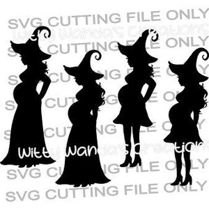 Fichier de coupe SVG sorcières enceintes Fichier de coupe pour baby shower Halloween uniquement