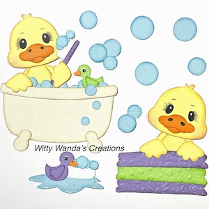 Bath Time Baby Ducks Die Cut Embellishment Pre-made Purple Green Scrapbook Duck Bubbles #613 Duck in Tub #607 Towel Soap