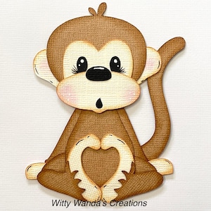 Scrapbook Card Love You Monkey Die-Cut Embellishments Valentines Heart Premade Paper Piecing #142