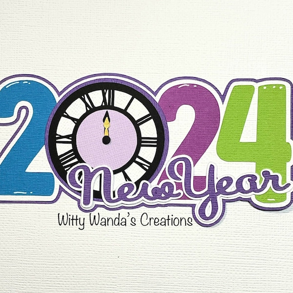 2024 Colorful New Year Clock Title Embellishment Paper Piecing Die-Cut Card Topper Card Scrapbook Page Layout supplies # 016