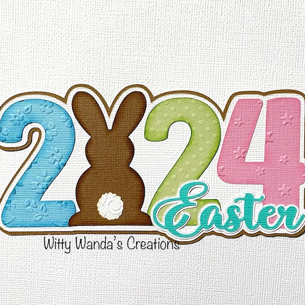 2024 Easter Bunny Title Pre-Made Die-Cut Paper Piecing Embellishment Scrapbook Page Card Topper #303