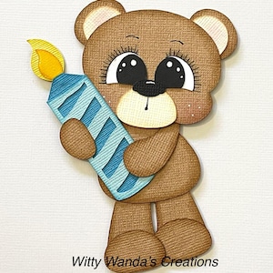 Birthday Bear Scrapbook Blue Candle Die Cut Embellishments Premade #112