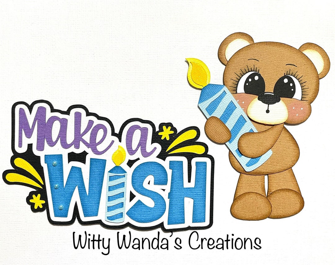 Birthday Blue Make a Wish Bear Title Pre-made Die Cut Embellishments ...