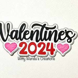 Valentines 2024 2 Pink Heart Title Pre-Made Die Cut Embellishment Paper-Piecing Scrapbook Page Card Topper #169