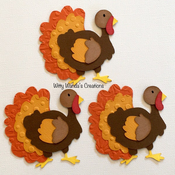 3 Turkey Pre-Made Die Cut Embellishment Scrapbook Card Topper Thanksgiving Paper Piecing #014