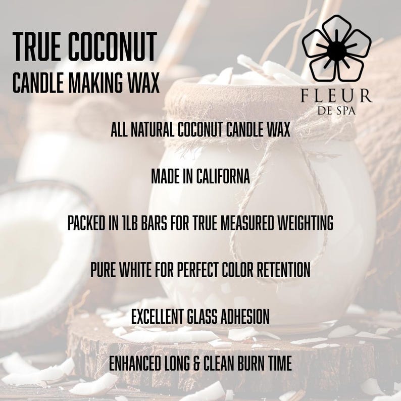 True Coconut wax for candle makers by Fleur De Spa 100% natural DIY wax melts for candles