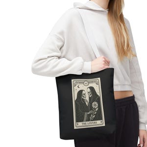Sac fourre-tout gothique amoureux, sac à provisions bohème, art de la carte de tarot, cadeau unique pour elle, fourre-tout en toile écologique, idée cadeau romantique