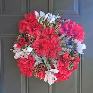Christmas Wreath, Door Decoration, Red Wreath, Poinsettia Wreath, White Wreath, Christmas, Christmas Decorations, Seasonal, Winter
