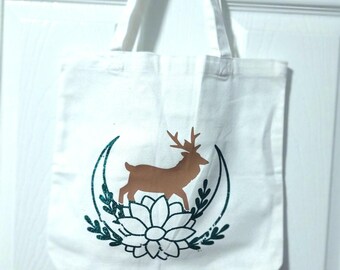 Deer Cotton Canvas Tote Bag: Wildlife Reusable Shopping Bag