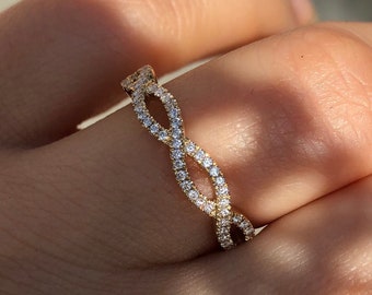 Infinity Ring - Diamond Infinity Band - Twist Diamond Ring - 14K Gold Pave Infinity Wedding Band - White Diamond Twist Band by Blush Karats