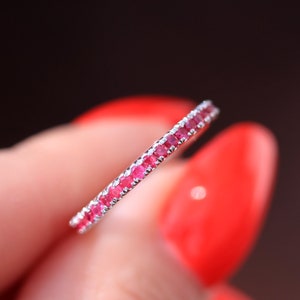 Eternity Ruby Ring, 14K Gold Ruby Band, Eternity Natural Ruby Ring, Ruby Wedding Band 14K White, Yellow or Rose Gold, July Birthstone Ring
