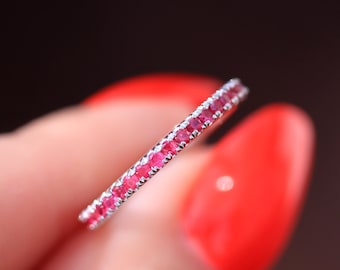 Eternity Ruby Ring, 14K Gold Ruby Band, Eternity Natural Ruby Ring, Ruby Wedding Band 14K White, Yellow or Rose Gold, July Birthstone Ring
