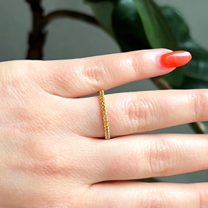 Natural Citrine Ring, 1.5mm Micro Pave Wedding Band, 14K Yellow Gold Half Eternity Band, November Birthstone Ring, Thin Stacking Orange Ring
