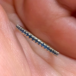 Blue Sapphire Eternity Ring, 14K Yellow Gold Sapphire Band, Micro Pave Wedding Band, Full Eternity Ring, Anniversary Sapphire Stacking Ring