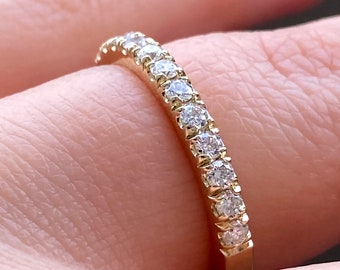 Diamond Wedding Band 14K Gold, 0.40 CT Diamond Ring, 2mm Half Eternity Band, Classic Diamond Stacking Ring, Anniversary Band Gift