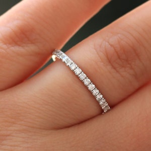 14K White Gold Real Diamond Ring, Natural Diamond Wedding Band, Comfort fit Half Eternity Band, Round Cut Bridal Band, Engagement Ring Band