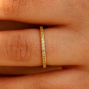 Yellow Sapphire Wedding Band Womens 14K Solid Gold Sapphire Ring, Chanel Half Eternity Wedding Band, September Birthstone Ring, Gift For Her
