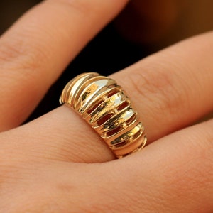 14k Solid Gold Statement Ring, Chunky Ring for Women, Thick Solid Gold Ring, Unique Wide Ring, Cocktail Ring in White, Yellow or Rose Gold