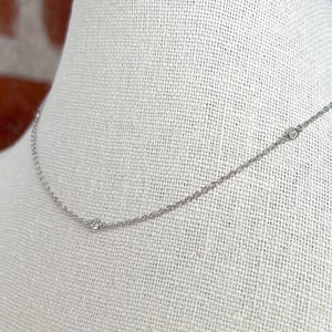Diamond By The Yard on Solid 950 Platinum, Layering Real Diamond Necklace, Bezel Set Natural Diamond Necklace, 5 Stone 2mm Diamond Necklace