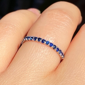 Blue Sapphire Ring, Full Eternity Band, Solid 18K Gold Bridal Ring, Micro Pave Wedding Band, Engagement Ring Band, September Birthstone Ring