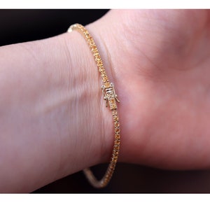 Pulsera de tenis de 2 mm de oro amarillo de 14 quilates, pulsera de tenis de citrino de talla brillante redonda, pulsera de piedra de nacimiento de noviembre, regalo perfecto de pulsera de tenis