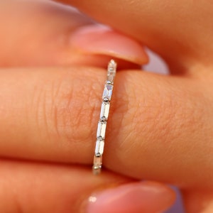 Baguette Wedding Band, 14k Gold Baguette Diamond Ring, Thin Baguette Diamond Wedding Ring, Anniversary Ring, Real Diamond Half Eternity Ring