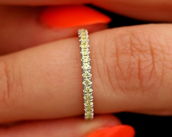 Yellow Sapphire Full Eternity Ring, 10K or 14K Gold Wedding Band, September Birthstone Anniversary Ring