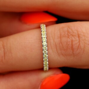 Yellow Sapphire Ring, Solid 950 Platinum Sapphire Wedding Band for Women, 1.5mm Full Eternity Sapphire Wedding Band, Anniversary Ring,