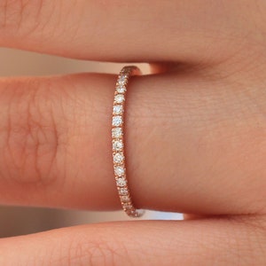 Eternity Diamond Band, 14K Solid Gold Diamond Ring, Genuine Diamond Wedding Band, Full Eternity Real Diamond Band Ring, 1.3mm Diamond Band