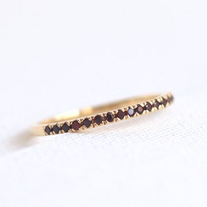 14K Yellow Gold Garnet Ring, Garnet Half Eternity Band, Micro Pave Stackable Ring, Garnet Wedding Band, January Birthstone Anniversary Ring