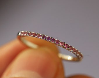 Pink Tourmaline Ring 18K Gold, Tourmaline Wedding Band, October Birthstone Ring