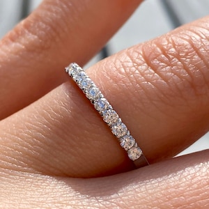 18K White Gold Natural Diamond Ring, 0.50 Carat Real Diamond Band, 2mm Half Eternity Diamond Wedding Band, Anniversary Ring, VS Diamond Ring