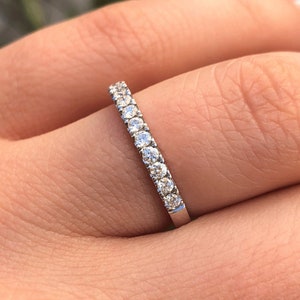 0.50 Carat Natural Real Diamond Wedding Band, Half Eternity Band on 14K White Gold, U Prong Pave Stacking Ring, Stacking Wedding Band