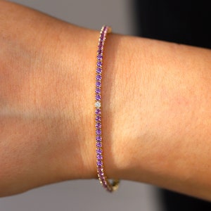 Amethyst and Diamond Tennis bracelet on solid 14K Yellow, White or Rose Gold, 2.94 carat Tennis bracelet, Amethyst Birthstone Bracelet