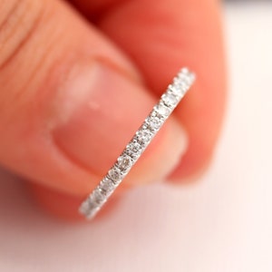 Solid 18K White Gold Diamond Band, 3/4 Eternity Diamond Wedding Band, 1.5mm Micro Pave Diamond Ring, Natural Diamond Engagement Ring Band