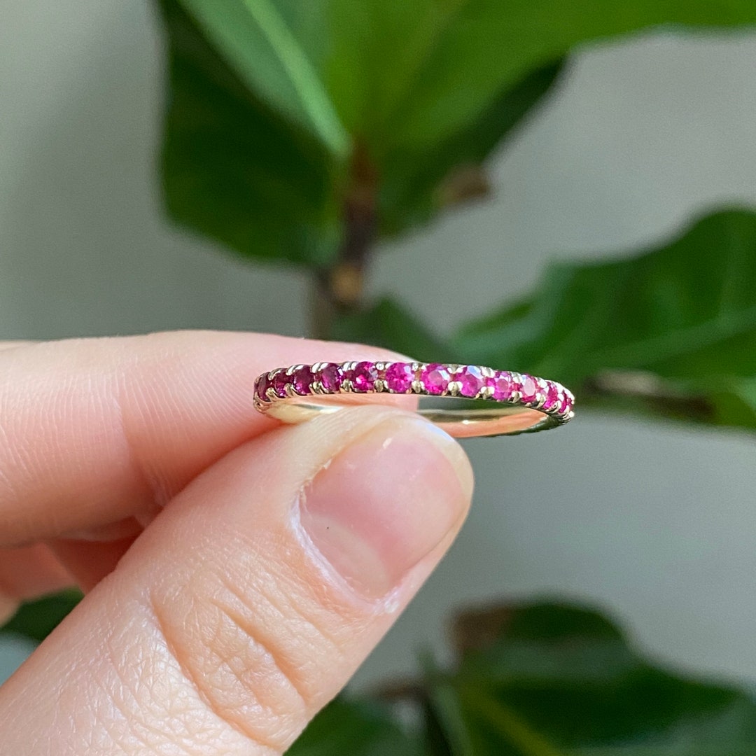 Natural Ruby Band, Full Eternity Ruby Wedding Band on 14K Yellow Gold ...
