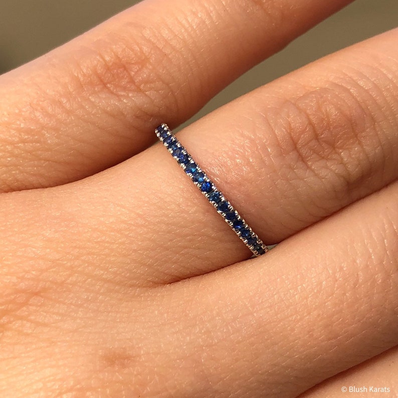 Blue Simulated Sapphire Twist Ring - Sterling Silver Micro Pave Band, Sizes 5-10 - View #13