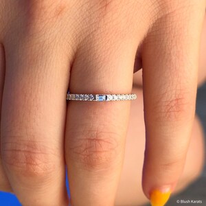 Dainty Diamond Engagement Ring on 14K White Gold - Baguette Cut Solitaire Real Diamond Minimalist Promise Ring - Stacking real diamond ring