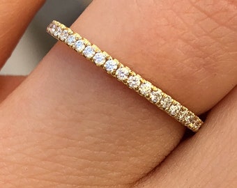 Diamond band, Natural Diamond Wedding Band, Micro Pave Ring on Solid 14K Yellow, White or Rose Gold, Minimalist Stackable Band, Gift for Her
