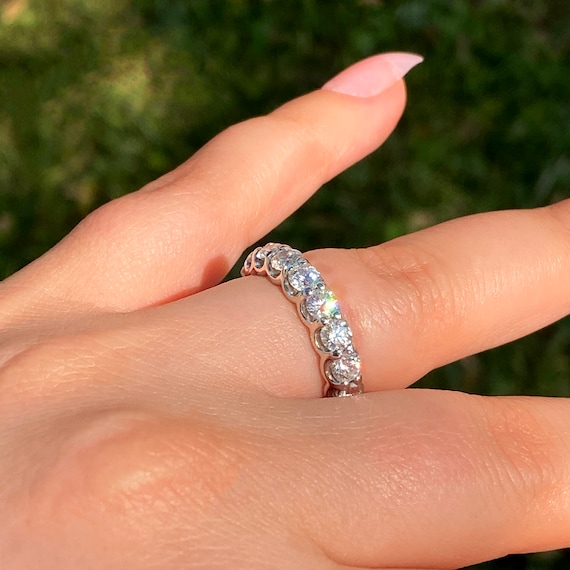 天然ダイヤモンドエタニティ結婚指輪、14Kホワイトゴールドフル 