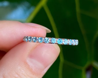 2mmエタニティバンド、14Kローズゴールドフルエタニティリング、ブルー