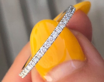 Real Diamond Wedding band - Micro Pave Diamond band - 14K White Gold Band - Half Eternity Wedding Band - Gift for Her - Engagement Ring Band