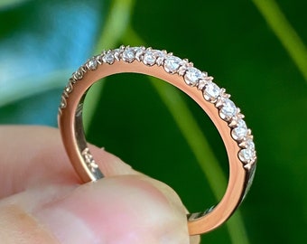 Real Diamond Wedding Band, U Prong Pave Natural Diamond Band, 2mm diamond Engagement Ring Band, 14K Rose Gold Anniversary Gift, Ring for Her